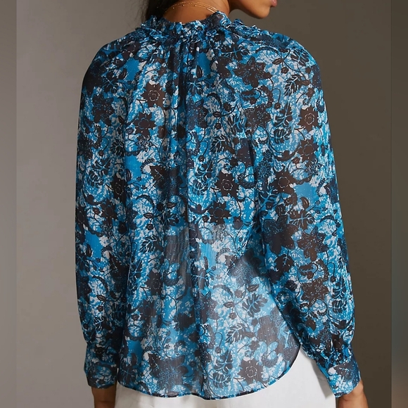 Anthropologie Sheer Printed Peasant Floral Long Sleeve Boho Blouse Size XS - Picture 4 of 15